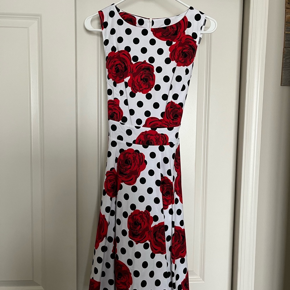 Polka Dot and Rose Print Dress